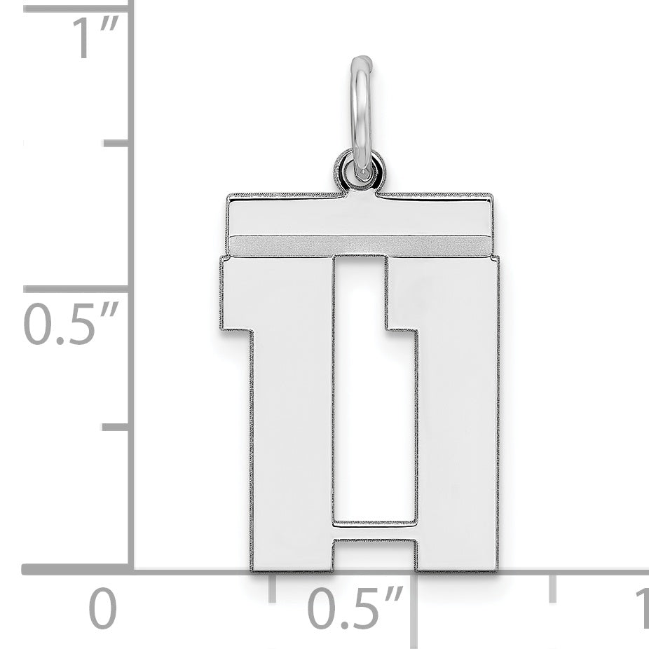 Sterling Silver Rhodium-plated Medium Polished Number 11 Charm