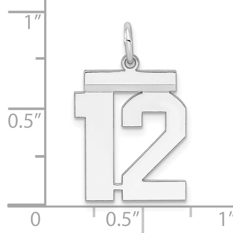 Sterling Silver Rhodium-plated Medium Polished Number 12 Charm
