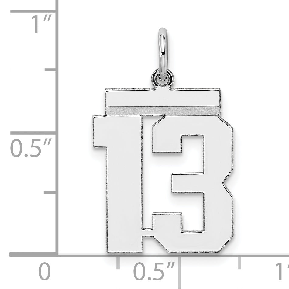 Sterling Silver Rhodium-plated Medium Polished Number 13 Charm