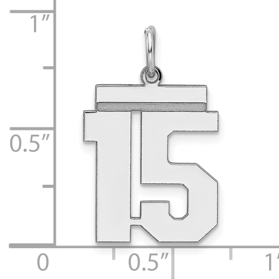 Sterling Silver Rhodium-plated Medium Polished Number 15 Charm