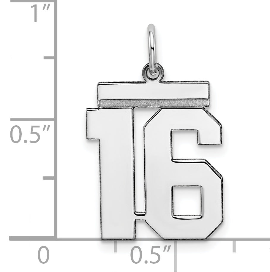 Sterling Silver Rhodium-plated Medium Polished Number 16 Charm