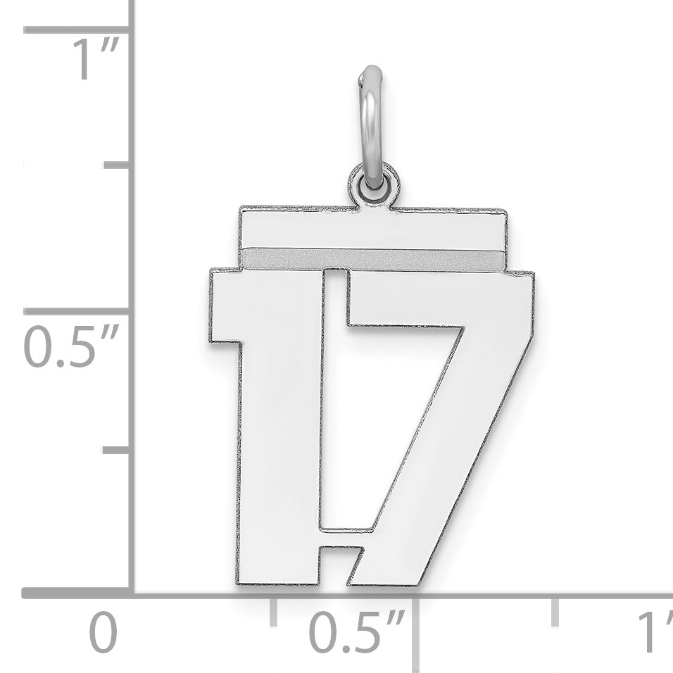 Sterling Silver Rhodium-plated Medium Polished Number 17 Charm