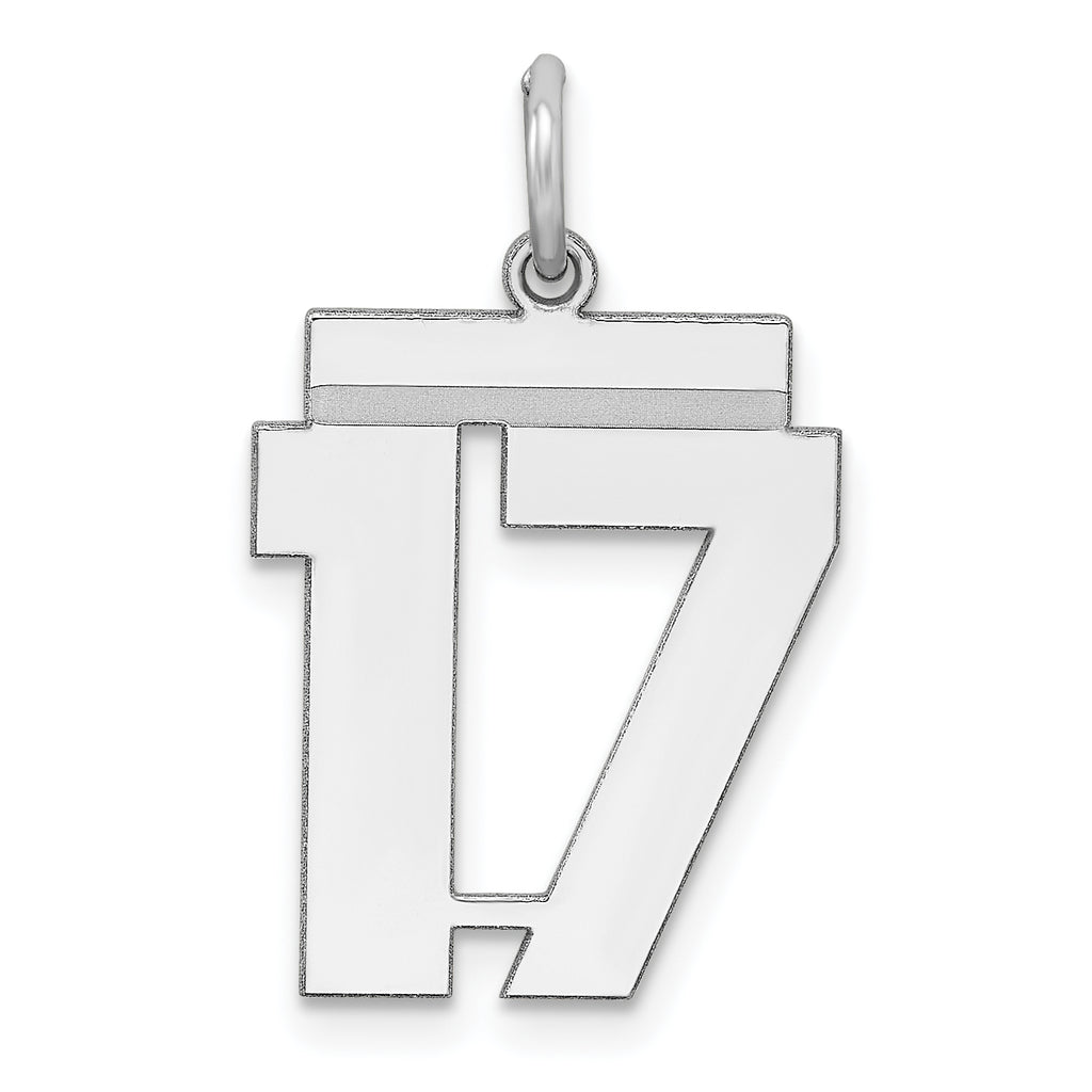 Sterling/Silver Rhodium-plated Polished Number 17 Charm