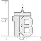 Sterling Silver Rhodium-plated Medium Polished Number 18 Charm