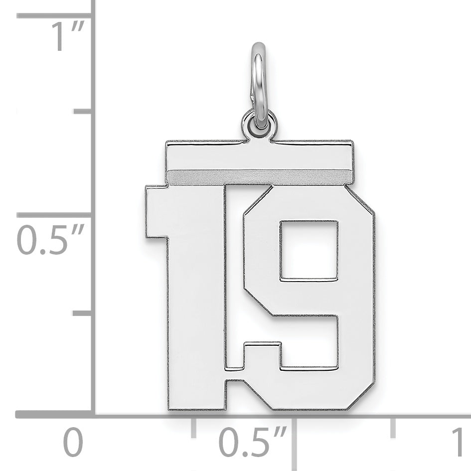 Sterling Silver Rhodium-plated Medium Polished Number 19 Charm