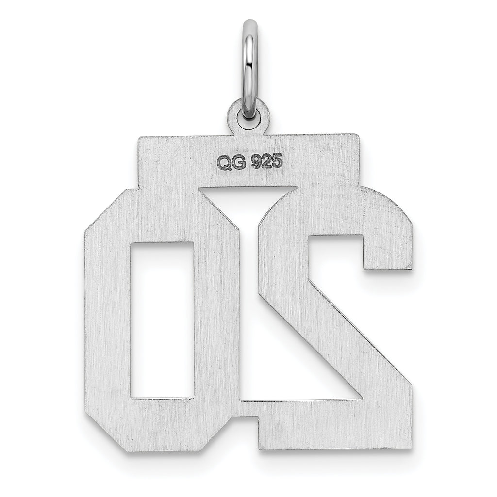 Sterling Silver Rhodium-plated Medium Polished Number 20 Charm