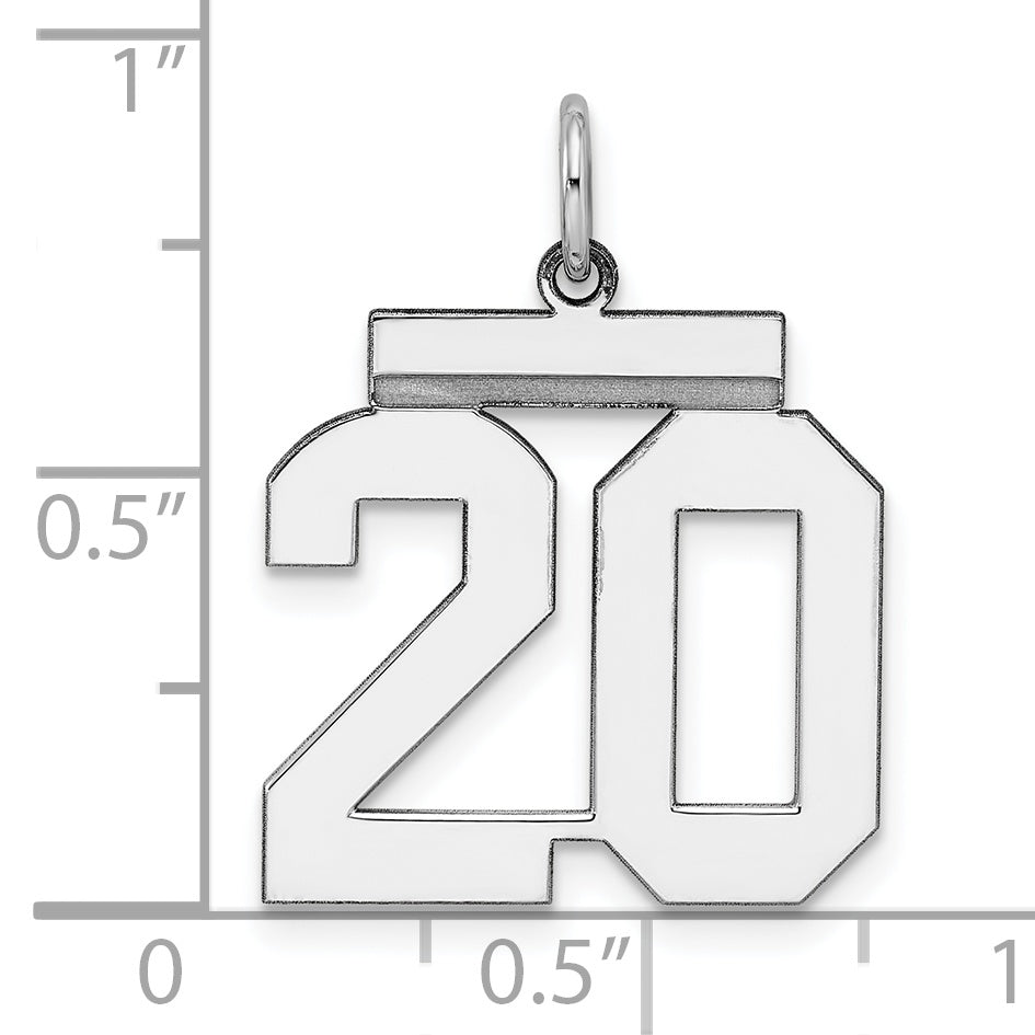 Sterling Silver Rhodium-plated Medium Polished Number 20 Charm