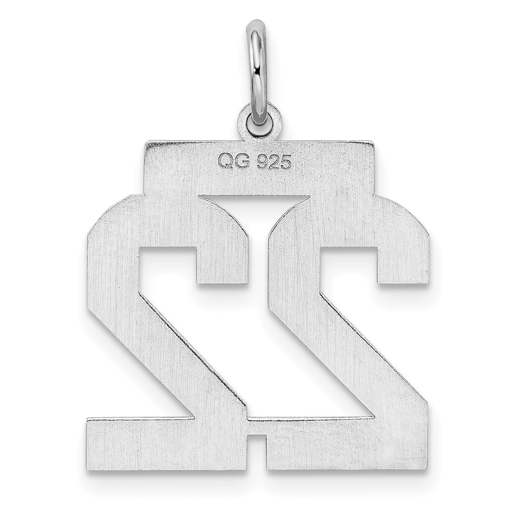 Sterling Silver Rhodium-plated Medium Polished Number 22 Charm