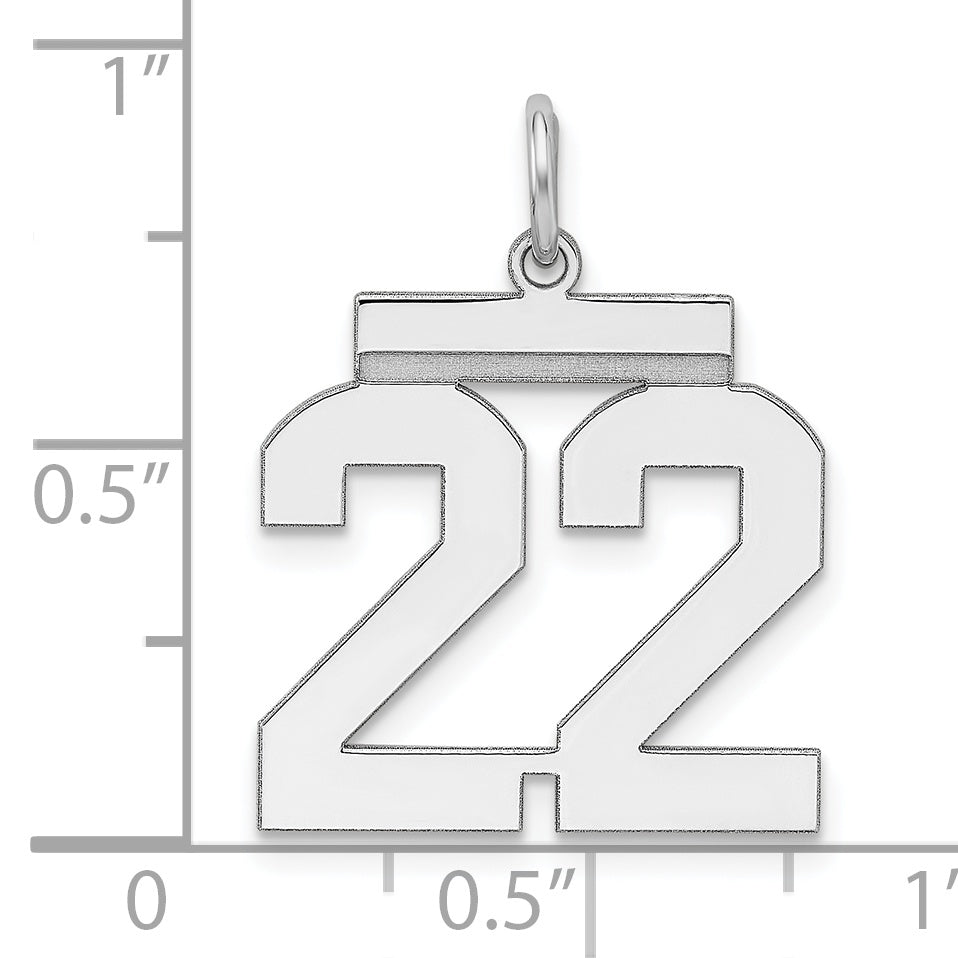 Sterling Silver Rhodium-plated Medium Polished Number 22 Charm