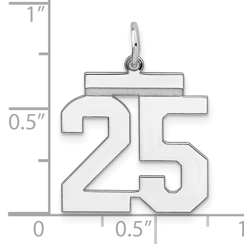 Sterling Silver Rhodium-plated Medium Polished Number 25 Charm