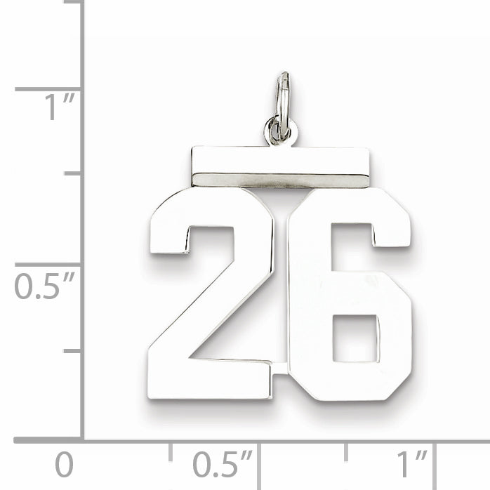 Sterling Silver Rhodium-plated Medium Polished Number 26 Charm