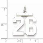 Sterling Silver Rhodium-plated Medium Polished Number 26 Charm