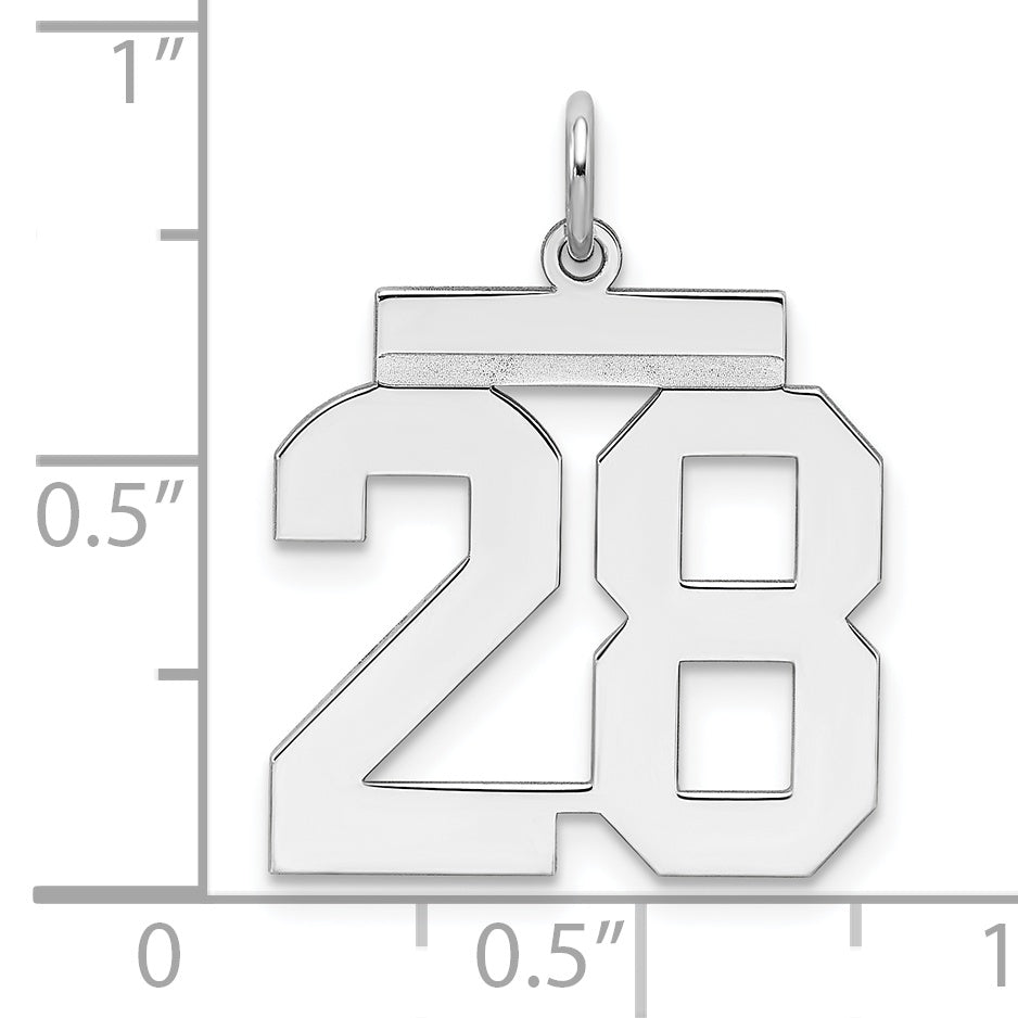 Sterling Silver Rhodium-plated Medium Polished Number 28 Charm