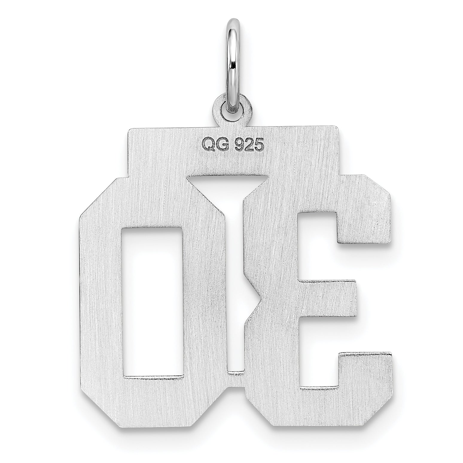 Sterling Silver Rhodium-plated Medium Polished Number 30 Charm