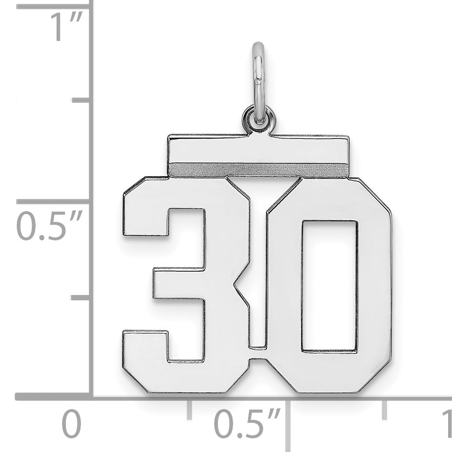 Sterling Silver Rhodium-plated Medium Polished Number 30 Charm