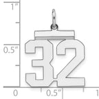 Sterling Silver Rhodium-plated Medium Polished Number 32 Charm