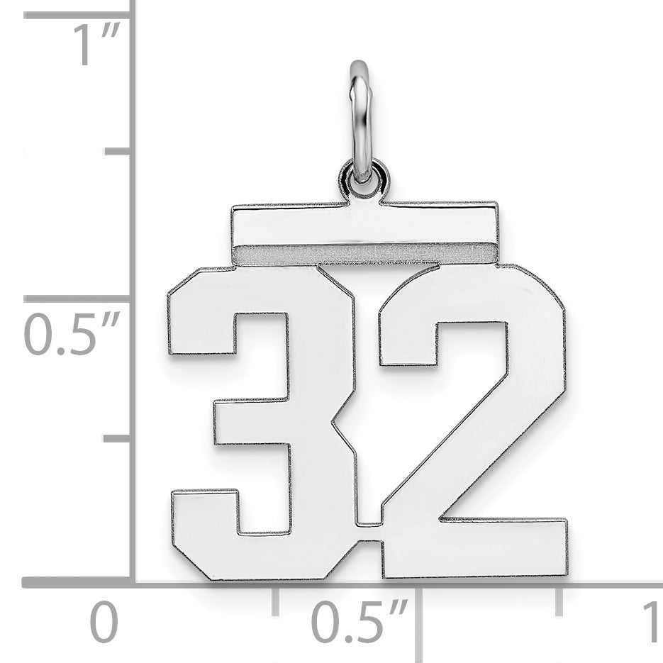 Sterling Silver Rhodium-plated Medium Polished Number 32 Charm