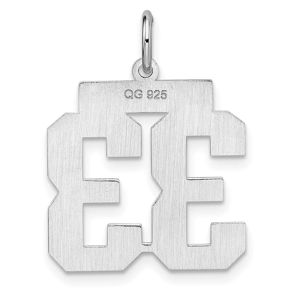 Sterling Silver Rhodium-plated Medium Polished Number 33 Charm