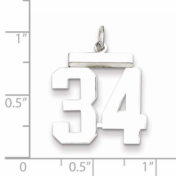 Sterling Silver Rhodium-plated Medium Polished Number 34 Charm