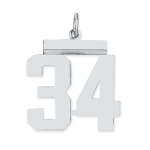 Sterling/Silver Rhodium-plated Polished Number 34 Charm