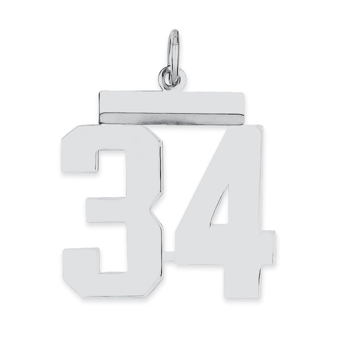 Sterling/Silver Rhodium-plated Polished Number 34 Charm