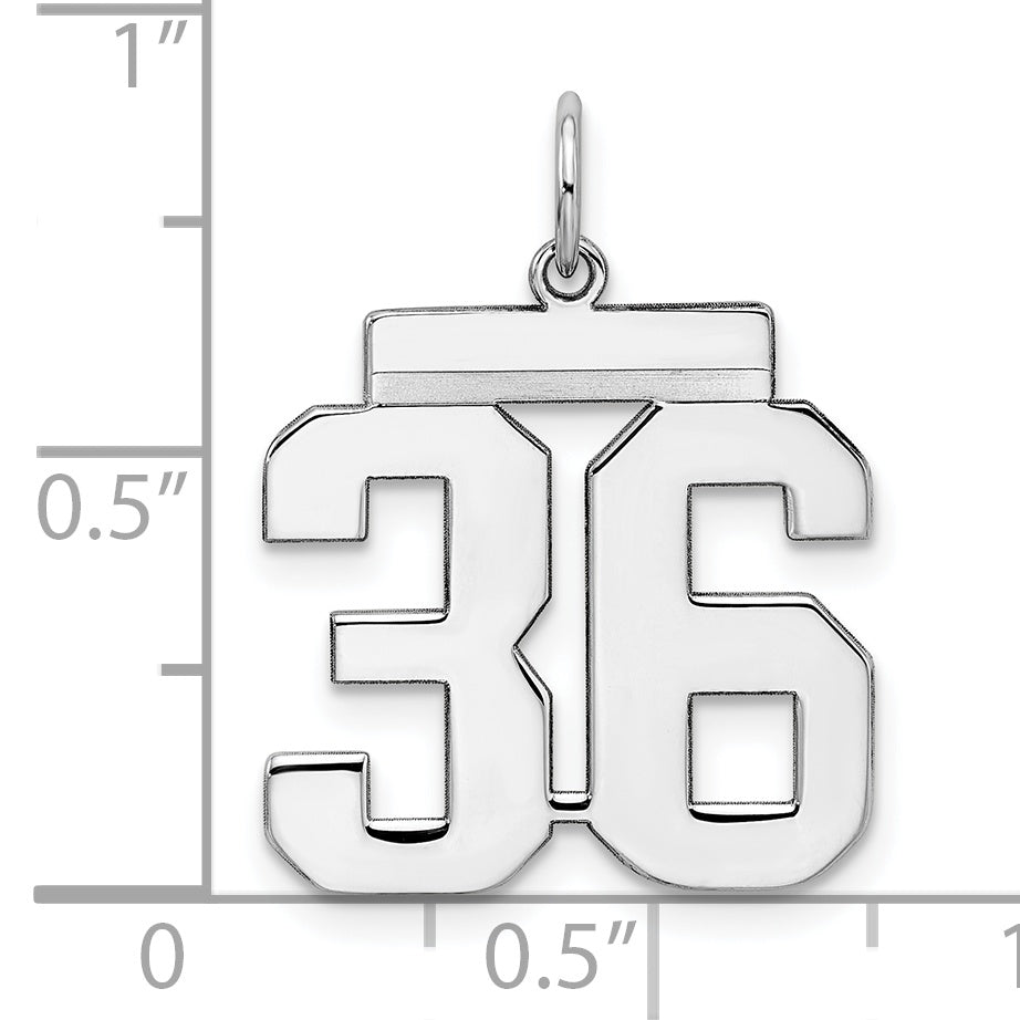 Sterling Silver Rhodium-plated Medium Polished Number 36 Charm