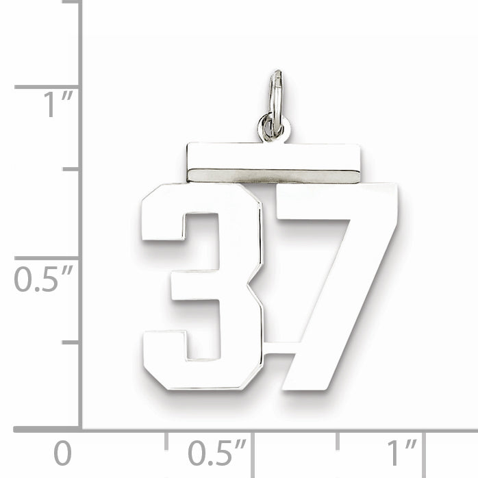 Sterling Silver Rhodium-plated Medium Polished Number 37 Charm