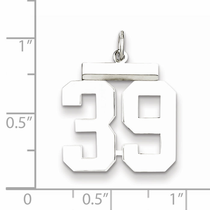 Sterling Silver Rhodium-plated Medium Polished Number 39 Charm Secondary image