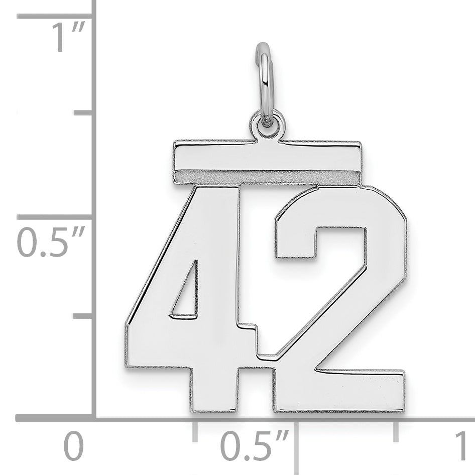 Sterling Silver Rhodium-plated Medium Polished Number 42 Charm