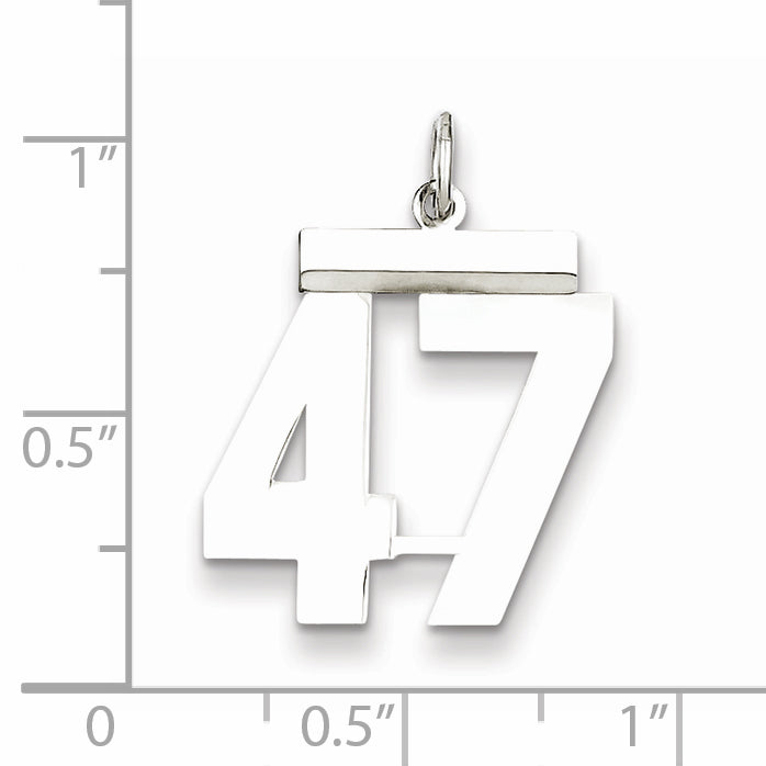 Sterling Silver Rhodium-plated Medium Polished Number 47 Charm