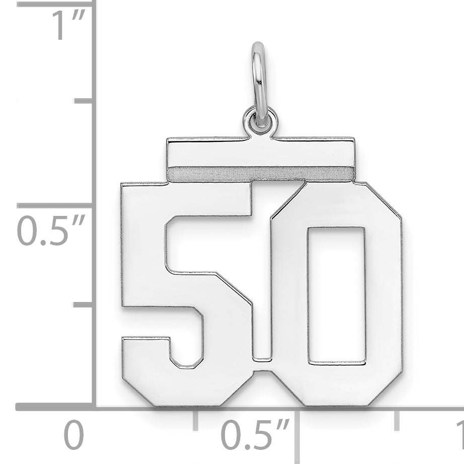 Sterling Silver Rhodium-plated Medium Polished Number 50 Charm