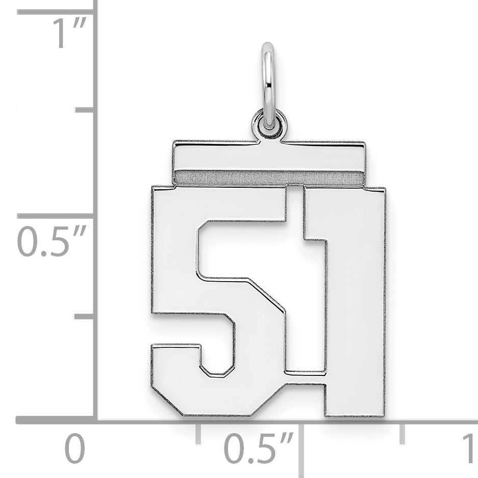 Sterling Silver Rhodium-plated Medium Polished Number 51 Charm