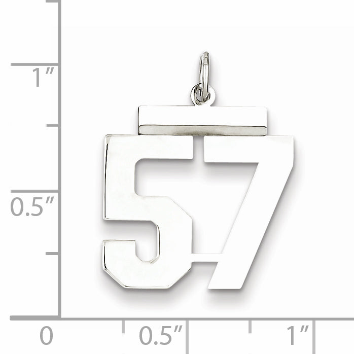 Sterling Silver Rhodium-plated Medium Polished Number 57 Charm