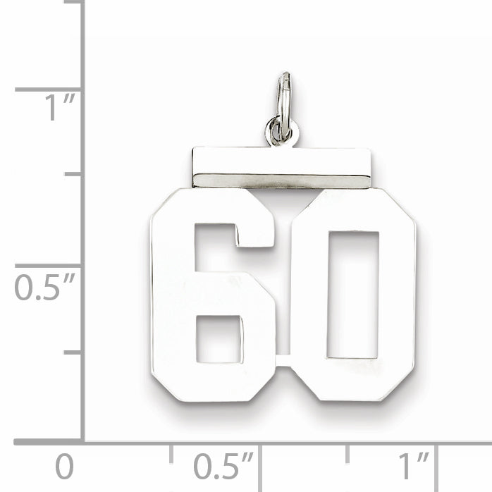 Sterling Silver Rhodium-plated Medium Polished Number 60 Charm
