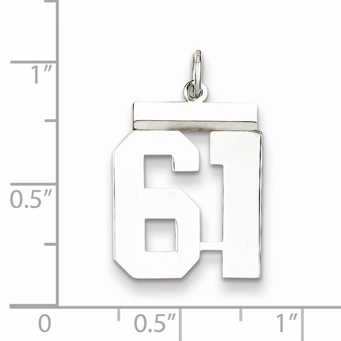 Sterling Silver Rhodium-plated Medium Polished Number 61 Charm