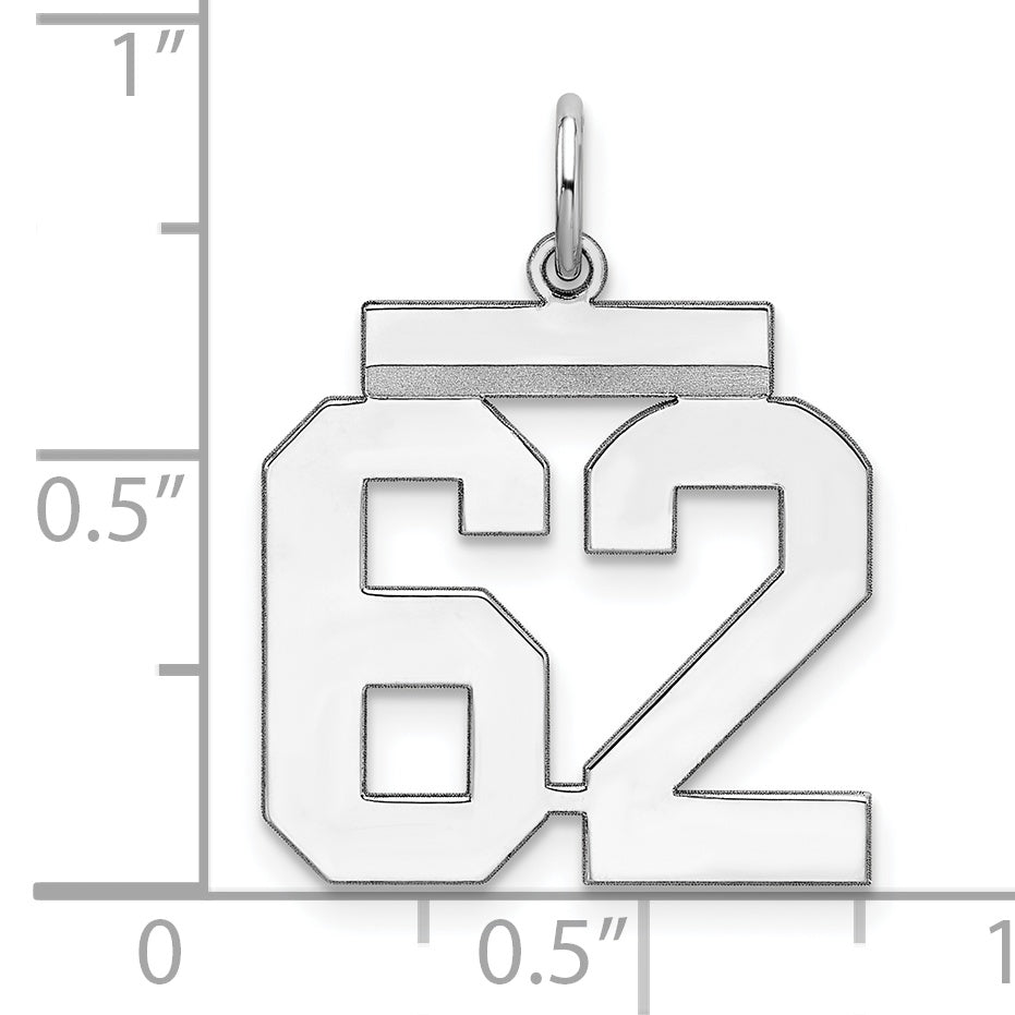 Sterling Silver Rhodium-plated Medium Polished Number 62 Charm