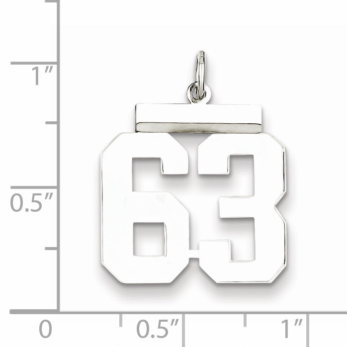 Sterling Silver Rhodium-plated Medium Polished Number 63 Charm