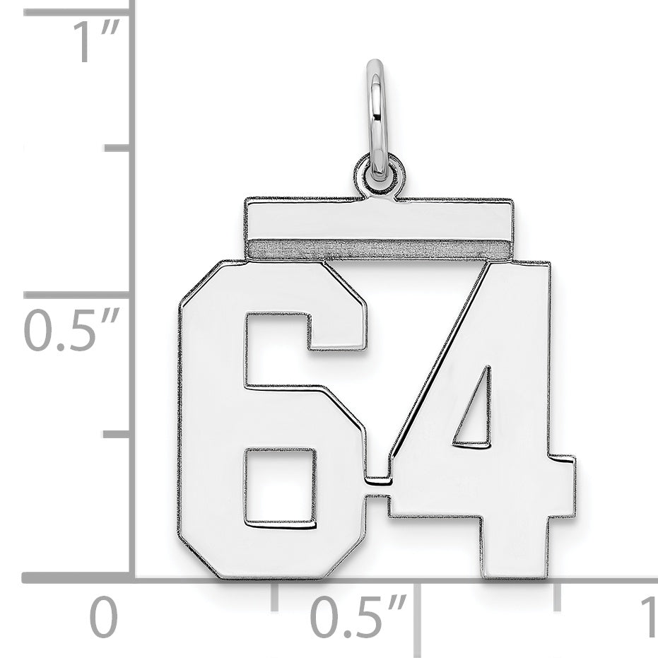 Sterling Silver Rhodium-plated Medium Polished Number 64 Charm