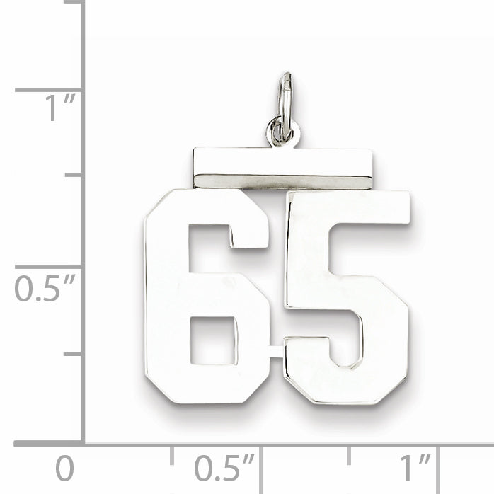 Sterling Silver Rhodium-plated Medium Polished Number 65 Charm