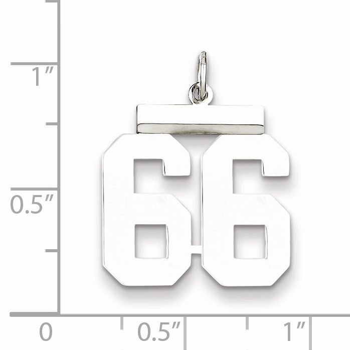 Sterling Silver Rhodium-plated Medium Polished Number 66 Charm Secondary image
