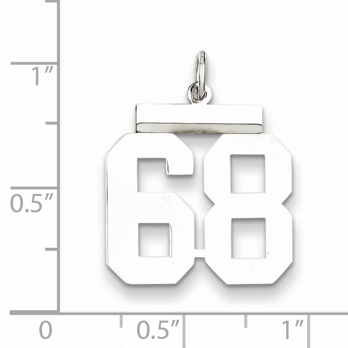 Sterling Silver Rhodium-plated Medium Polished Number 68 Charm