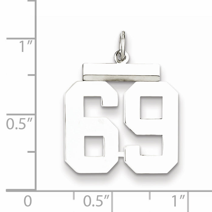 Sterling Silver Rhodium-plated Medium Polished Number 69 Charm