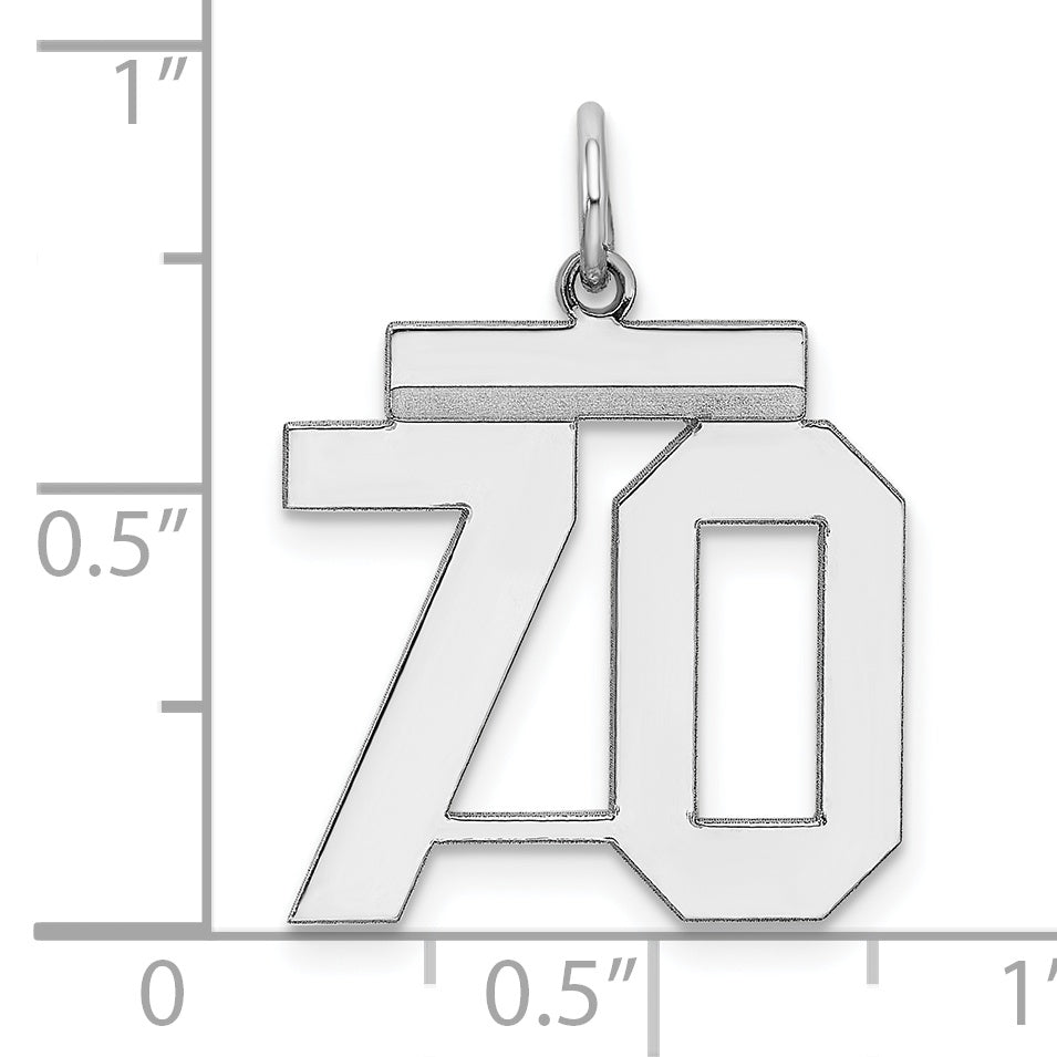 Sterling Silver Rhodium-plated Medium Polished Number 70 Charm