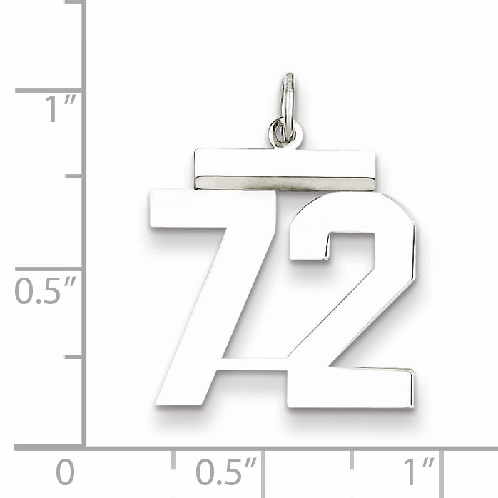 Sterling Silver Rhodium-plated Medium Polished Number 72 Charm