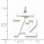 Sterling Silver Rhodium-plated Medium Polished Number 72 Charm