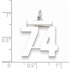 Sterling Silver Rhodium-plated Medium Polished Number 74 Charm