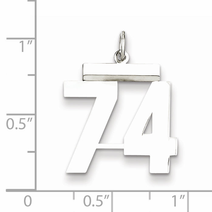 Sterling Silver Rhodium-plated Medium Polished Number 74 Charm