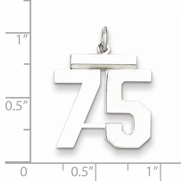 Sterling Silver Rhodium-plated Medium Polished Number 75 Charm Secondary image