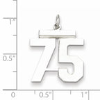 Sterling Silver Rhodium-plated Medium Polished Number 75 Charm
