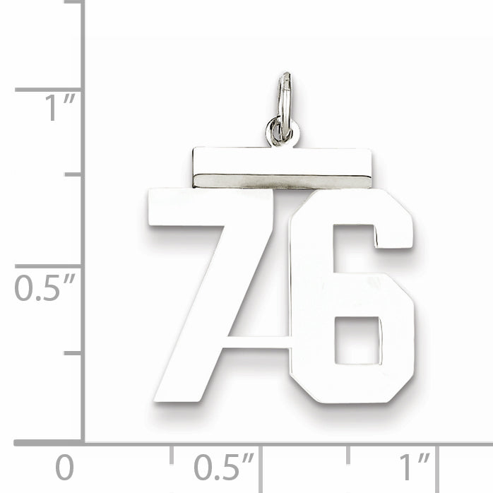 Sterling Silver Rhodium-plated Medium Polished Number 76 Charm